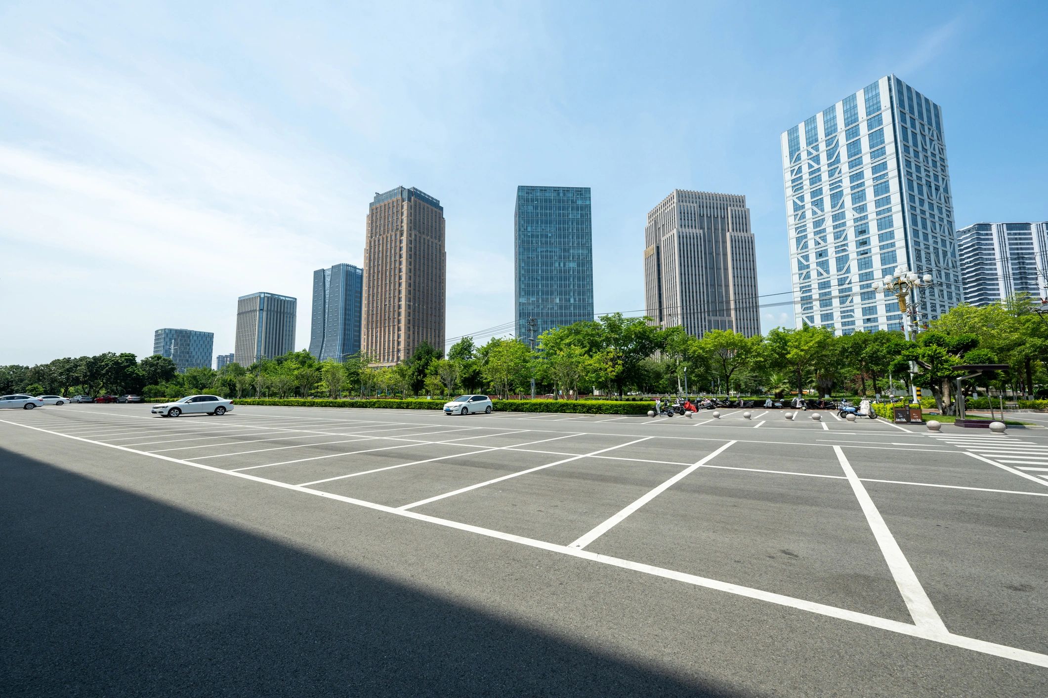 Open parking lot showing clean line layout