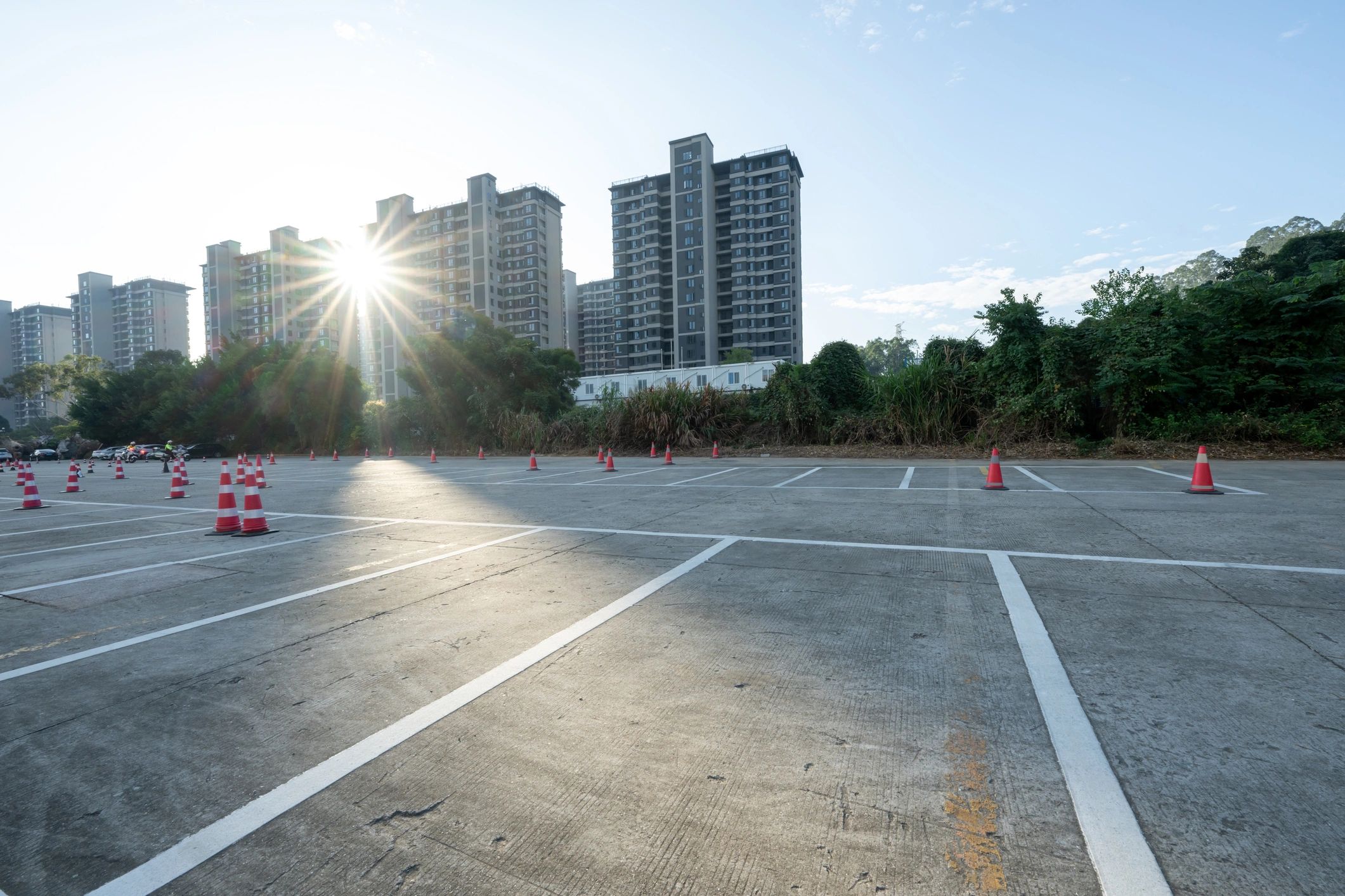 Freshly striped parking lot with crisp line markings